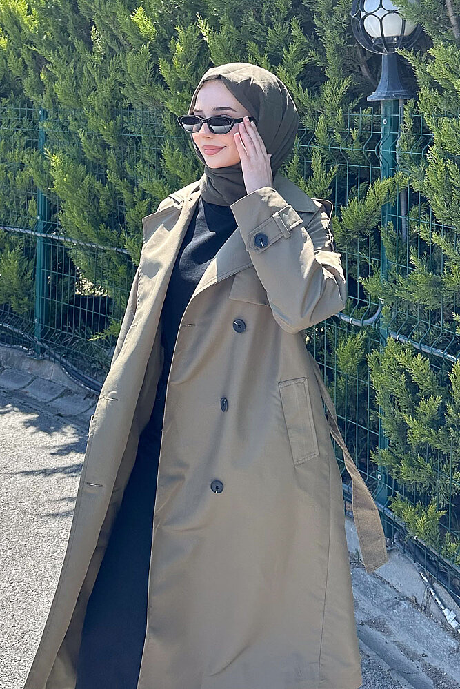 Jennie Klasik Kemerli Trençkot - Haki - 5