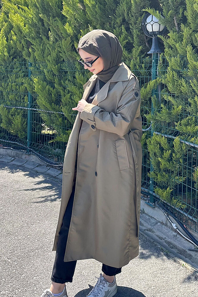 Jennie Klasik Kemerli Trençkot - Haki - 10