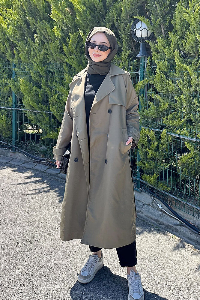 Jennie Klasik Kemerli Trençkot - Haki - PUANE (2)