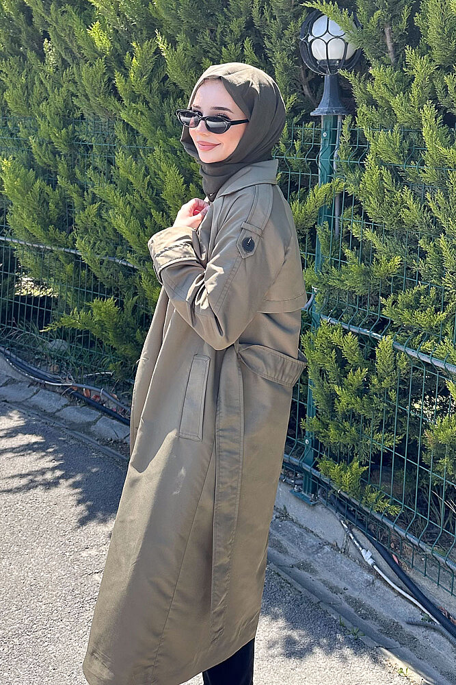 Jennie Klasik Kemerli Trençkot - Haki - 4
