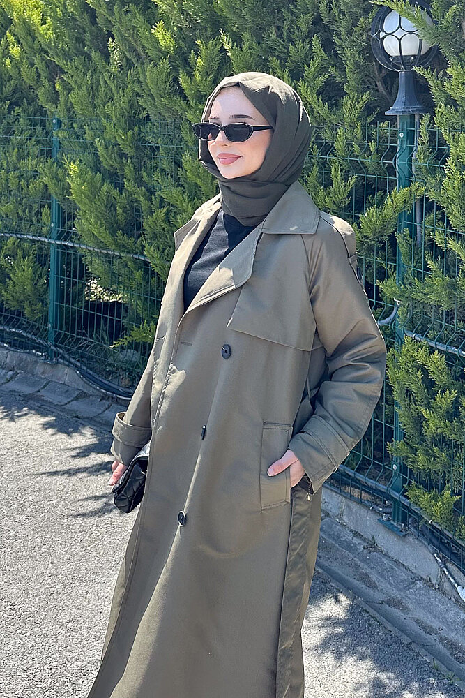 Jennie Klasik Kemerli Trençkot - Haki - 12