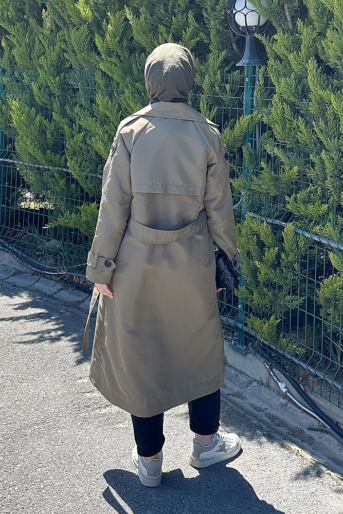 Jennie Klasik Kemerli Trençkot - Haki - 11