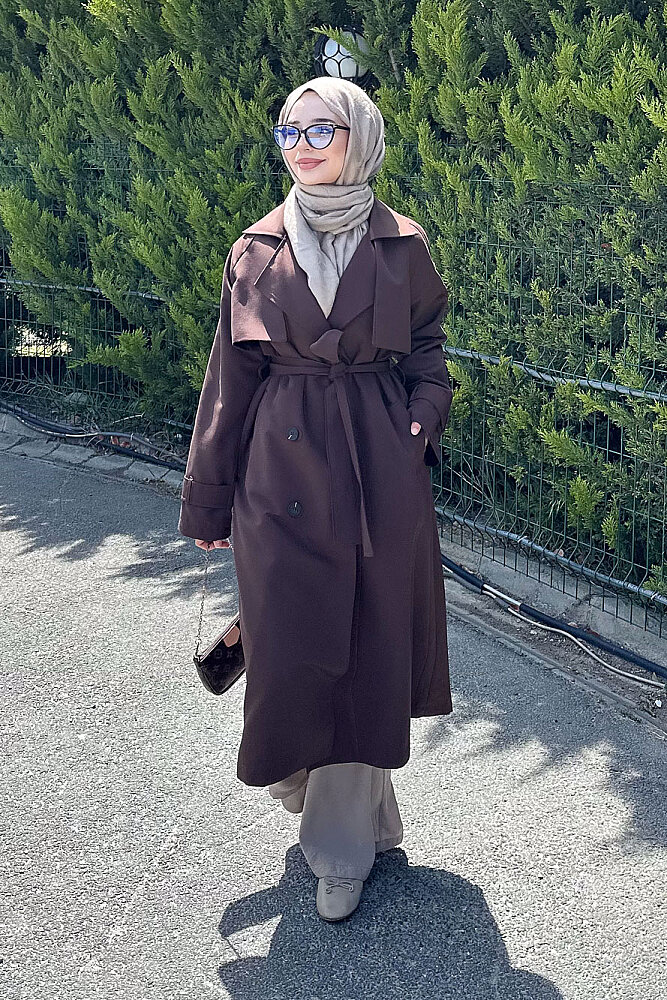 Jennie Klasik Kemerli Trençkot - Kahverengi - 4