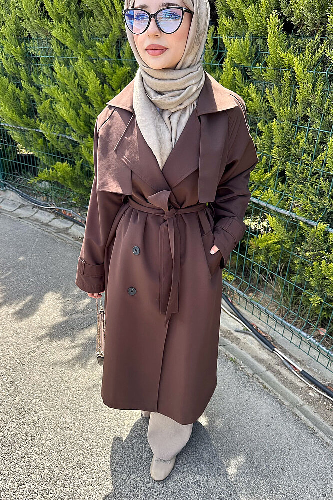 Jennie Klasik Kemerli Trençkot - Kahverengi - 7