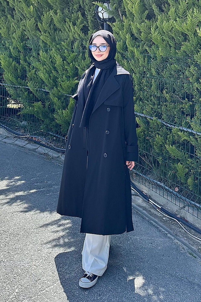 Jennie Klasik Kemerli Trençkot - Siyah - 2