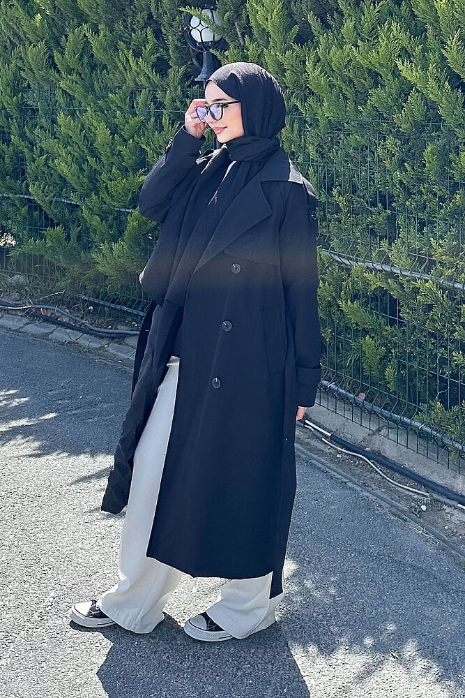 Jennie Klasik Kemerli Trençkot - Siyah - 5