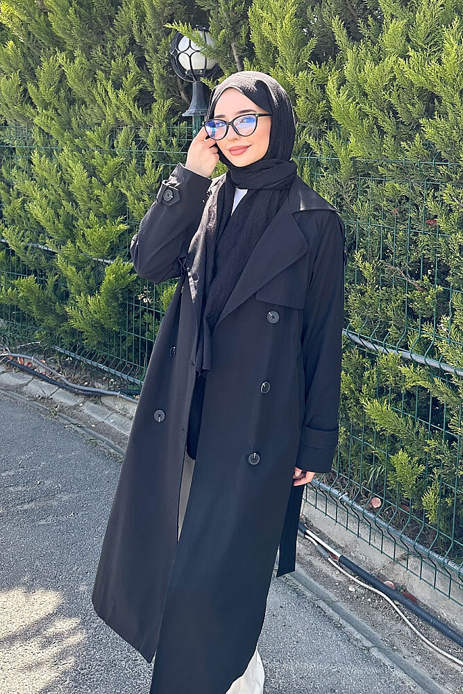 Jennie Klasik Kemerli Trençkot - Siyah - 8