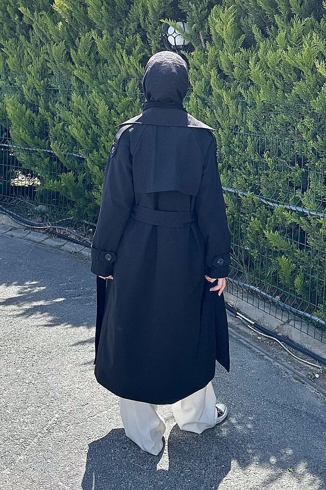Jennie Klasik Kemerli Trençkot - Siyah - 7