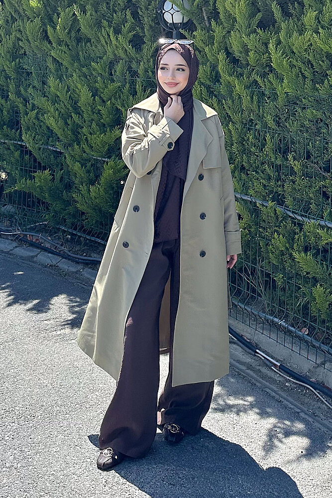 Jennie Klasik Kemerli Trençkot - Yağ Yeşili - 4
