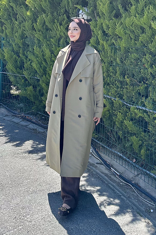 Jennie Klasik Kemerli Trençkot - Yağ Yeşili - PUANE (5)