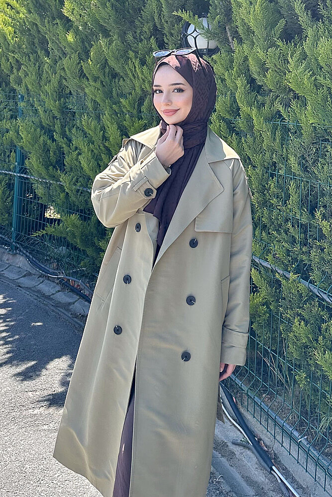 Jennie Klasik Kemerli Trençkot - Yağ Yeşili - 7