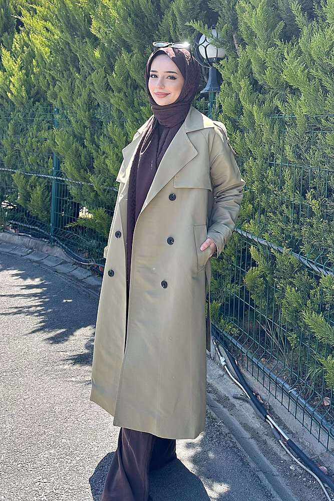Jennie Klasik Kemerli Trençkot - Yağ Yeşili - 2