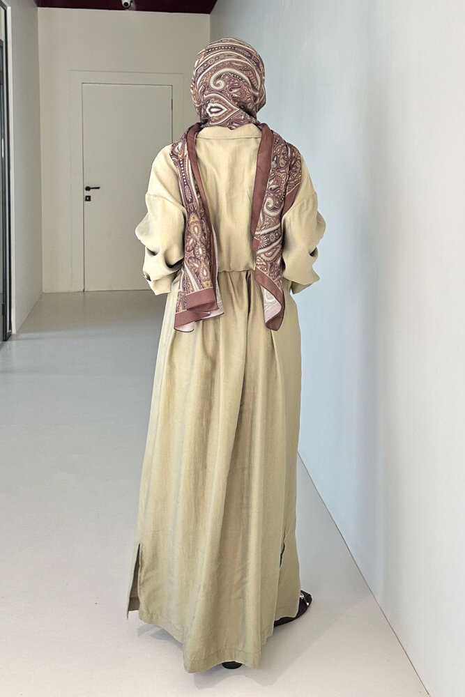 Jisoo Tünel Detaylı Oversize Gömlek Elbise - Haki - 6