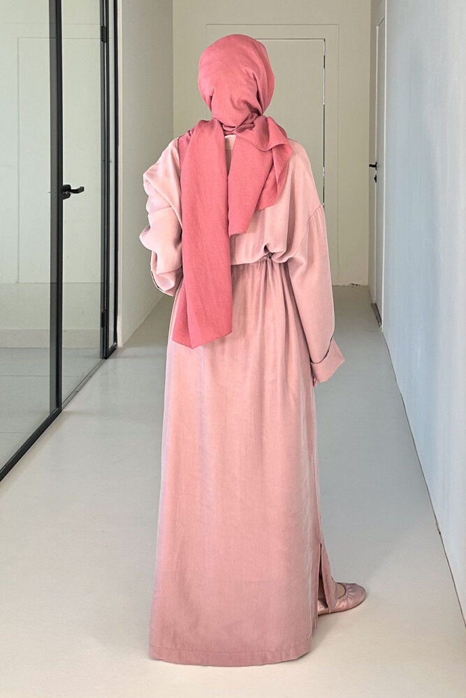 Jisoo Tünel Detaylı Oversize Gömlek Elbise - Pudra - İKOL (5)