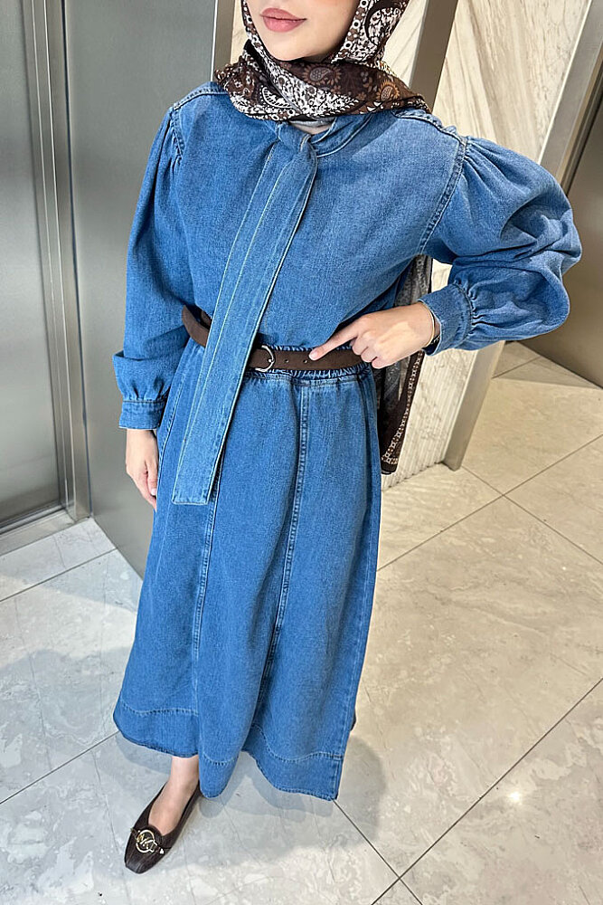 Juliette Fiyonklu Denim Etekli Takım - Mavi - ENMA (2)