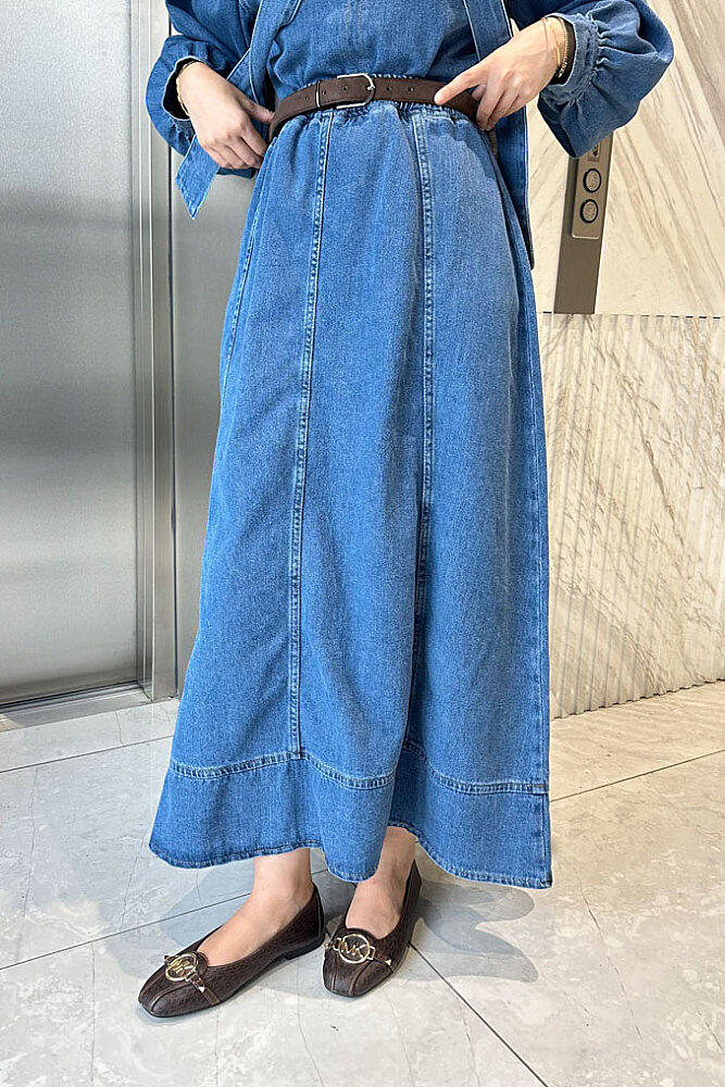 Juliette Fiyonklu Denim Etekli Takım - Mavi - ENMA (4)