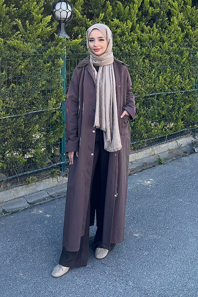 Kadife Yaka Detaylı Trençkot - Kahverengi - ALLMİSS (0)
