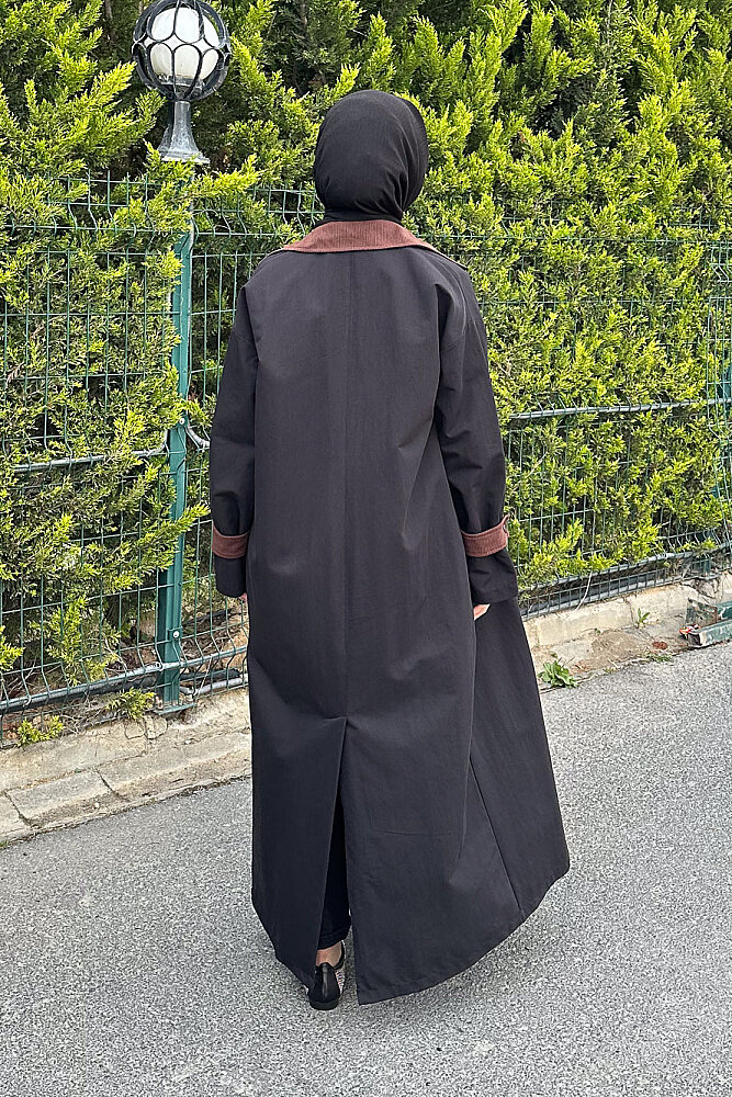 Kadife Yaka Detaylı Trençkot - Siyah - 6