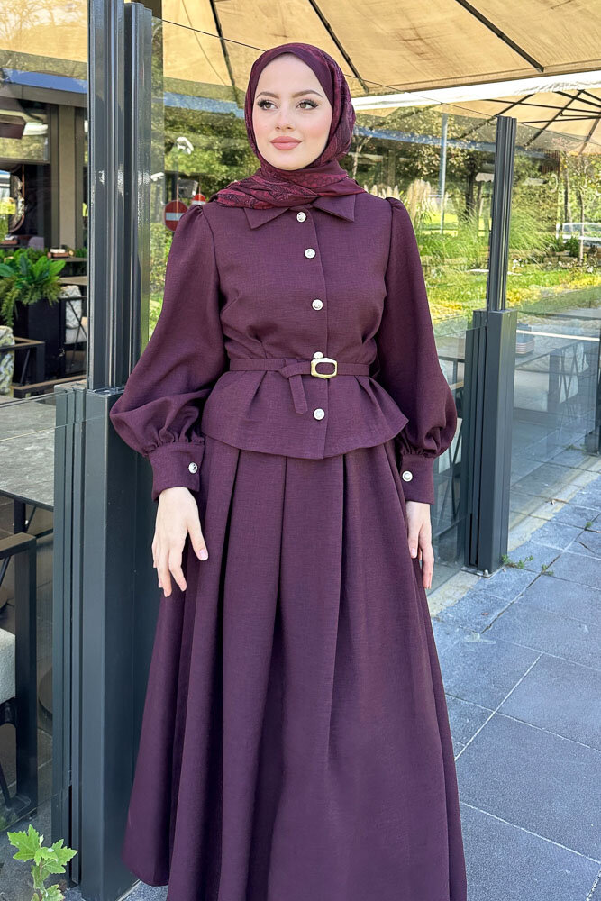 Kael Kemerli Etekli Takım - Bordo - 2