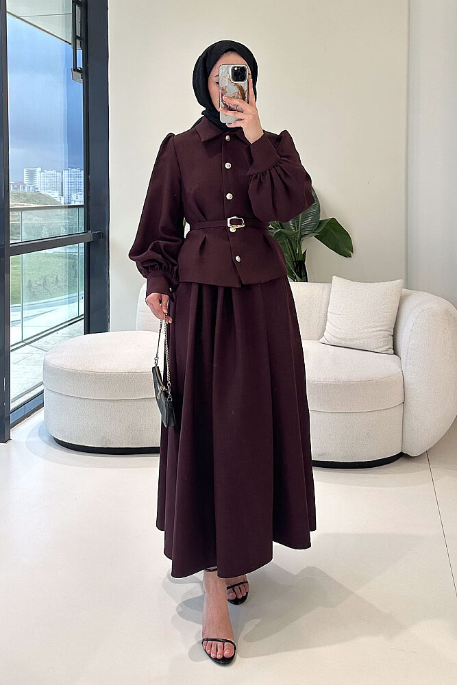 Kael Kemerli Etekli Takım - Bordo - 1