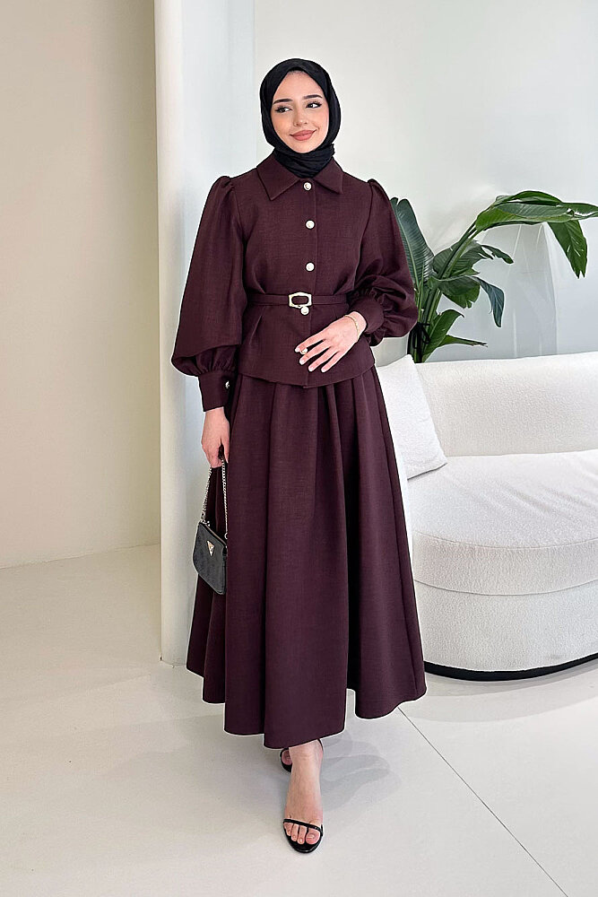 Kael Kemerli Etekli Takım - Bordo - 3
