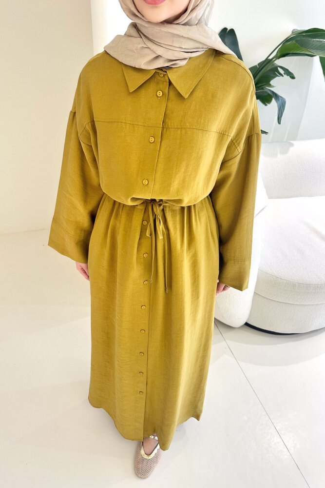 Kai Tünel Detaylı Elbise - Hardal Sarısı - İKOL (2)