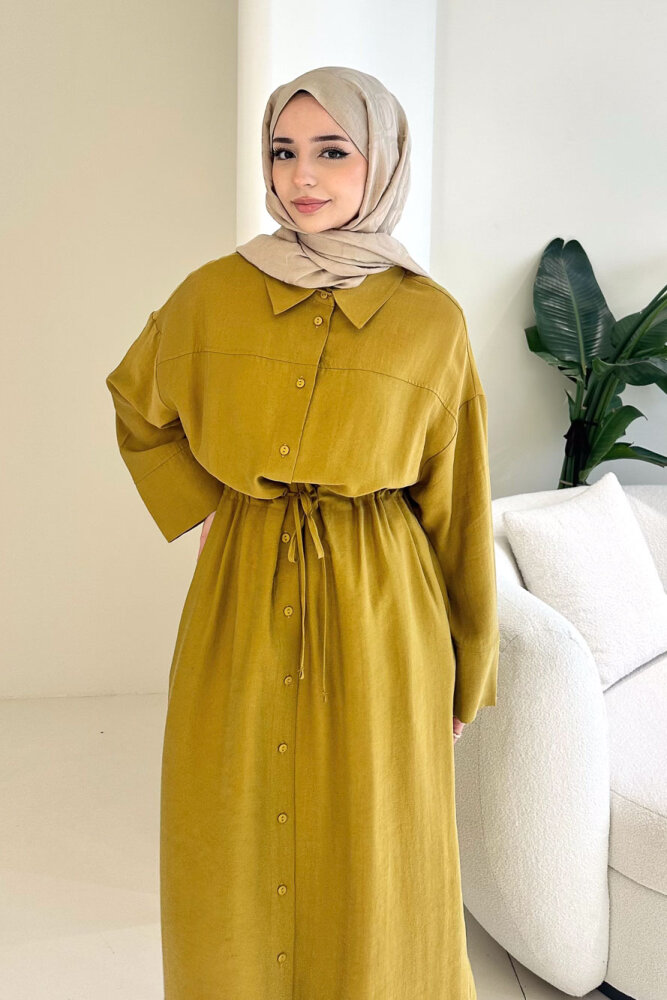 Kai Tünel Detaylı Elbise - Hardal Sarısı - 4