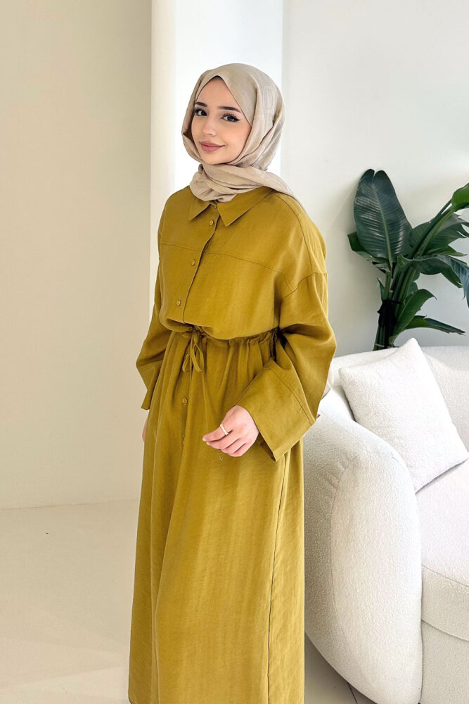 Kai Tünel Detaylı Elbise - Hardal Sarısı - 7