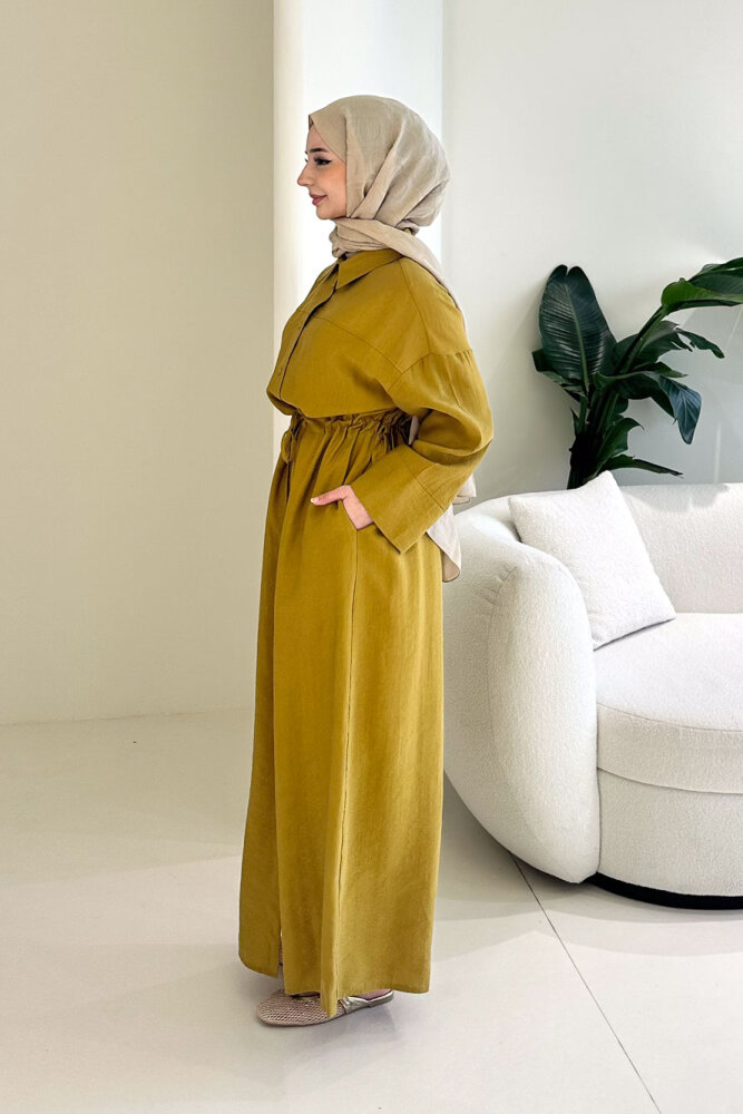 Kai Tünel Detaylı Elbise - Hardal Sarısı - İKOL (5)