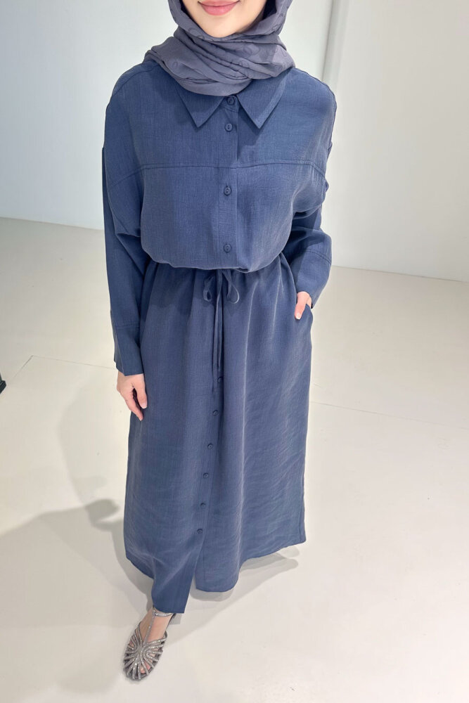 Kai Tünel Detaylı Elbise - Lacivert - İKOL (2)