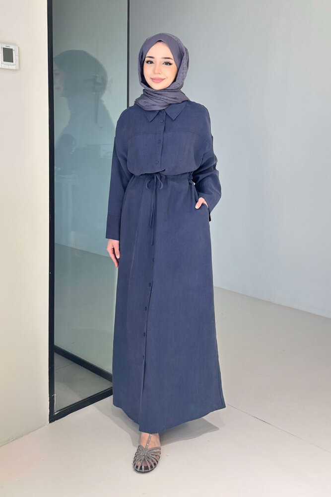 Kai Tünel Detaylı Elbise - Lacivert - 7