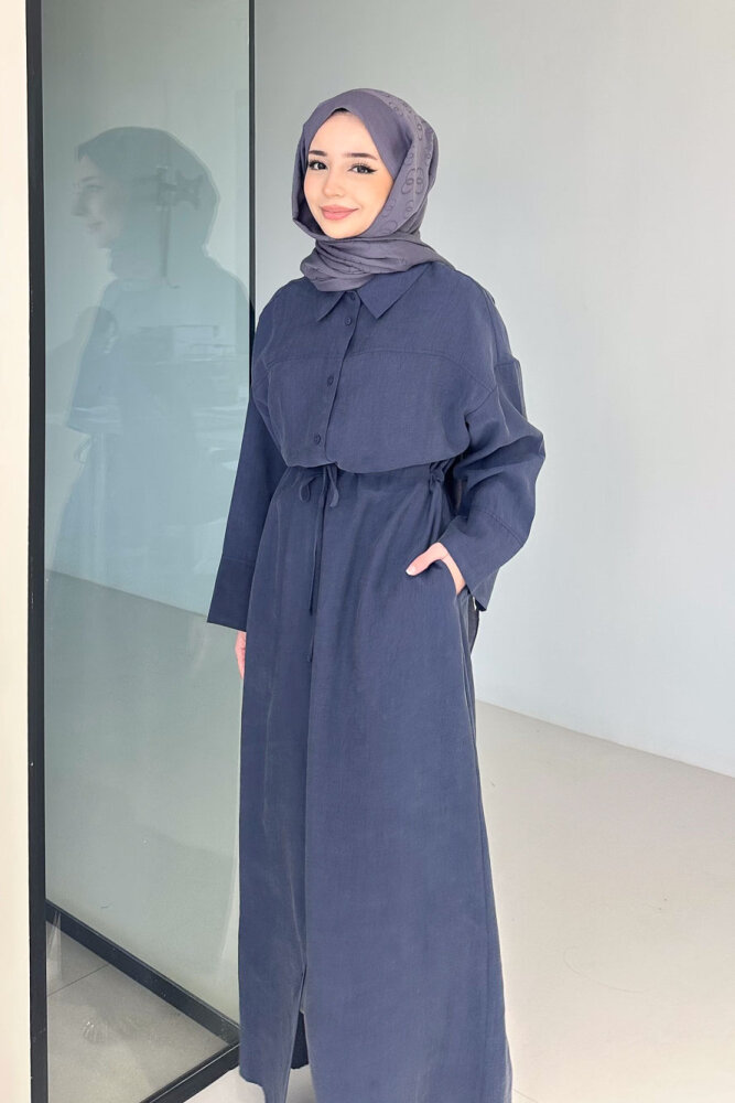 Kai Tünel Detaylı Elbise - Lacivert - İKOL (1)