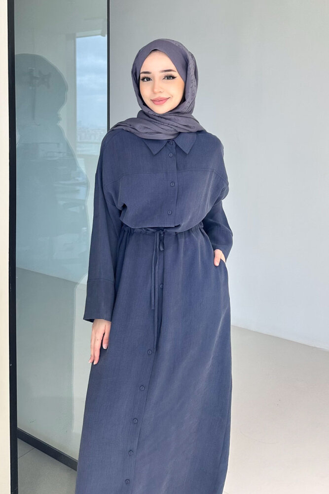 Kai Tünel Detaylı Elbise - Lacivert - İKOL (5)