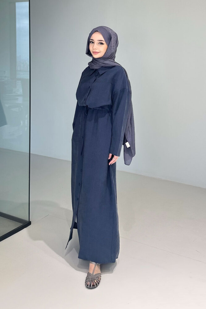 Kai Tünel Detaylı Elbise - Lacivert - 5