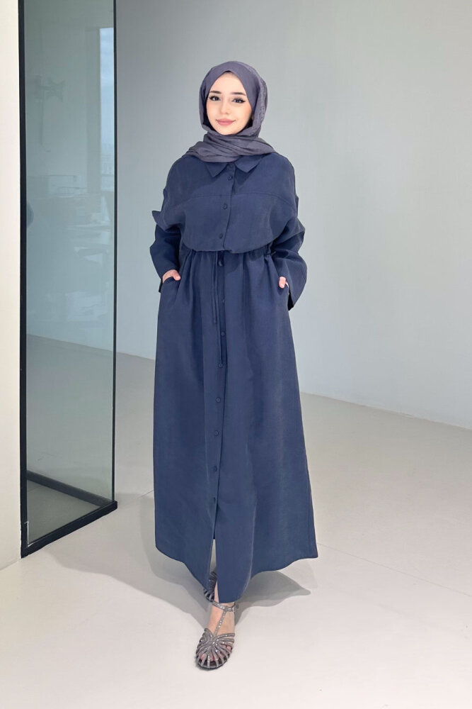 Kai Tünel Detaylı Elbise - Lacivert - 4