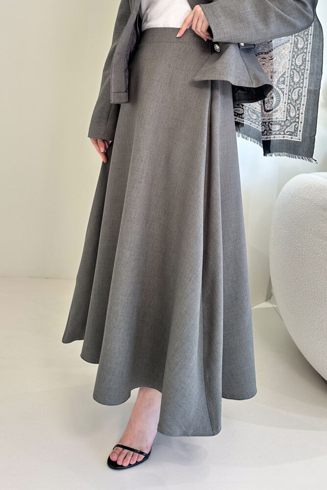 Kaira Gold Düğmeli Etekli Takım - Antrasit - 7