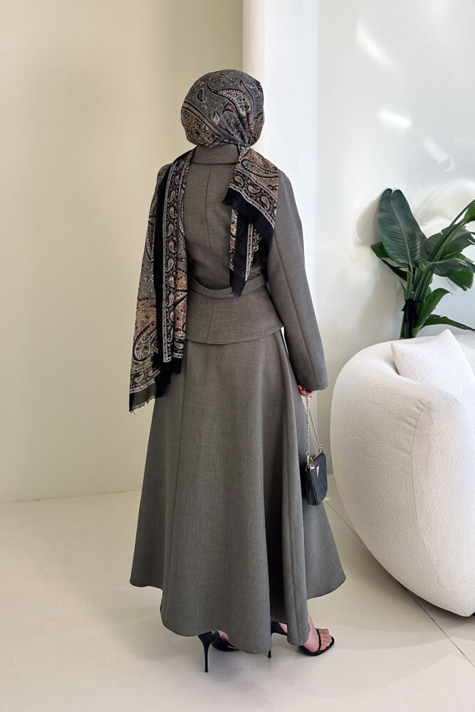 Kaira Gold Düğmeli Etekli Takım - Antrasit - 8