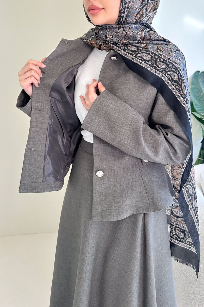 Kaira Gold Düğmeli Etekli Takım - Antrasit - 3