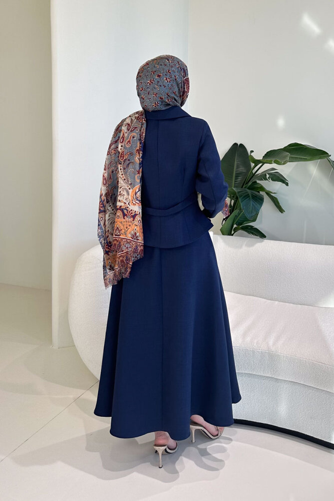 Kaira Gold Düğmeli Etekli Takım - Lacivert - 8