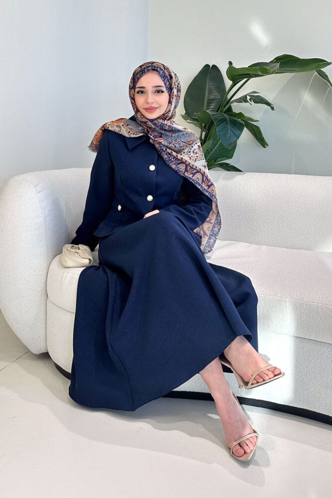 Kaira Gold Düğmeli Etekli Takım - Lacivert - 3