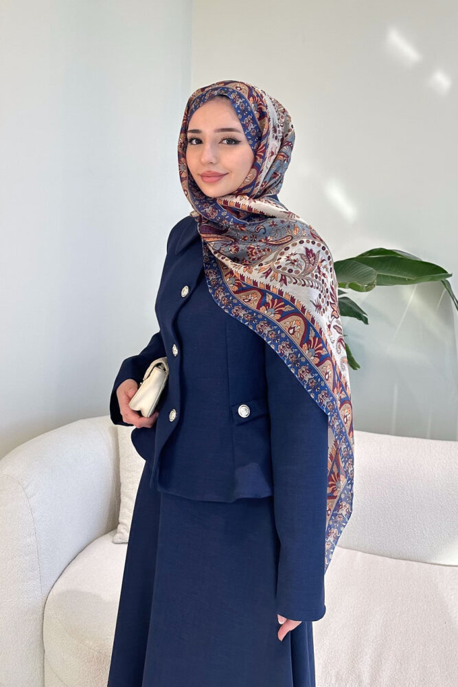 Kaira Gold Düğmeli Etekli Takım - Lacivert - 6