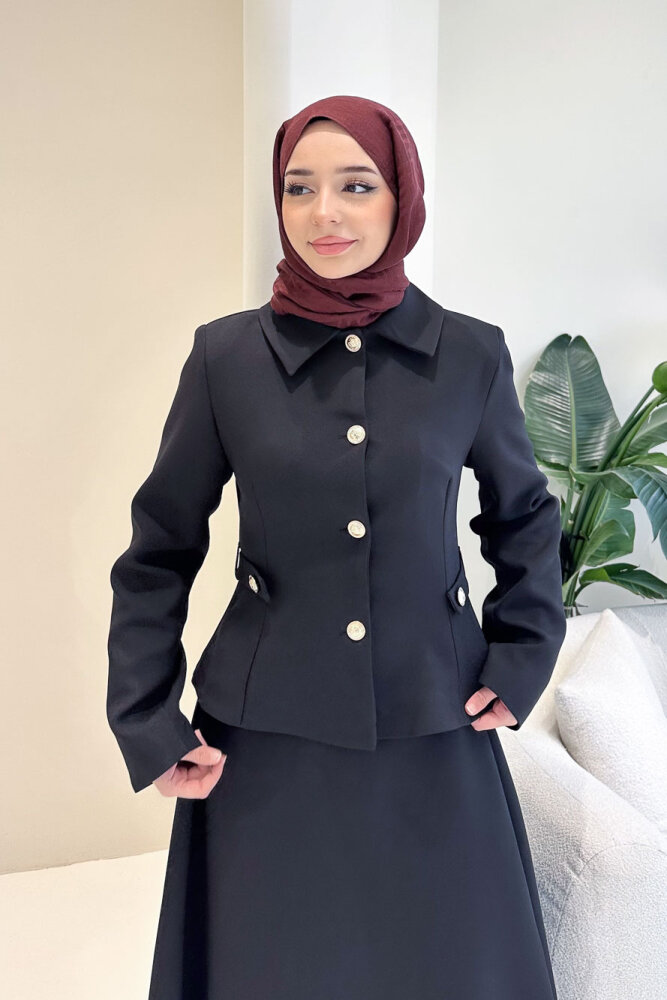 Kaira Gold Düğmeli Etekli Takım - Siyah - LİNE (3)