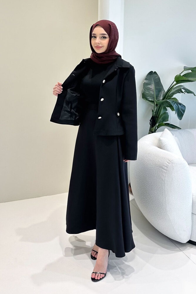 Kaira Gold Düğmeli Etekli Takım - Siyah - LİNE (5)