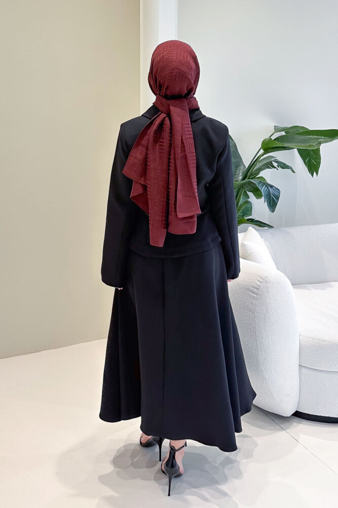 Kaira Gold Düğmeli Etekli Takım - Siyah - 8