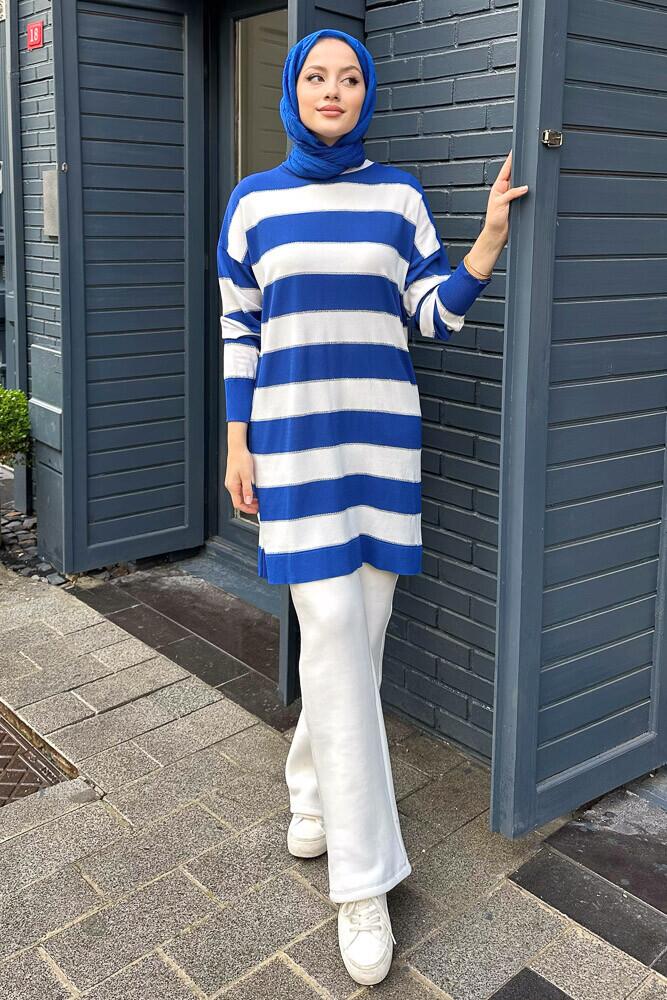 Kalın Çizgili Triko - Saks Mavisi - PUANE (1)