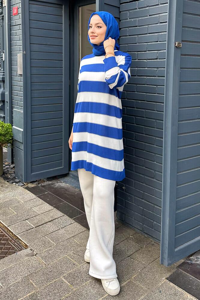 Kalın Çizgili Triko - Saks Mavisi - PUANE (4)