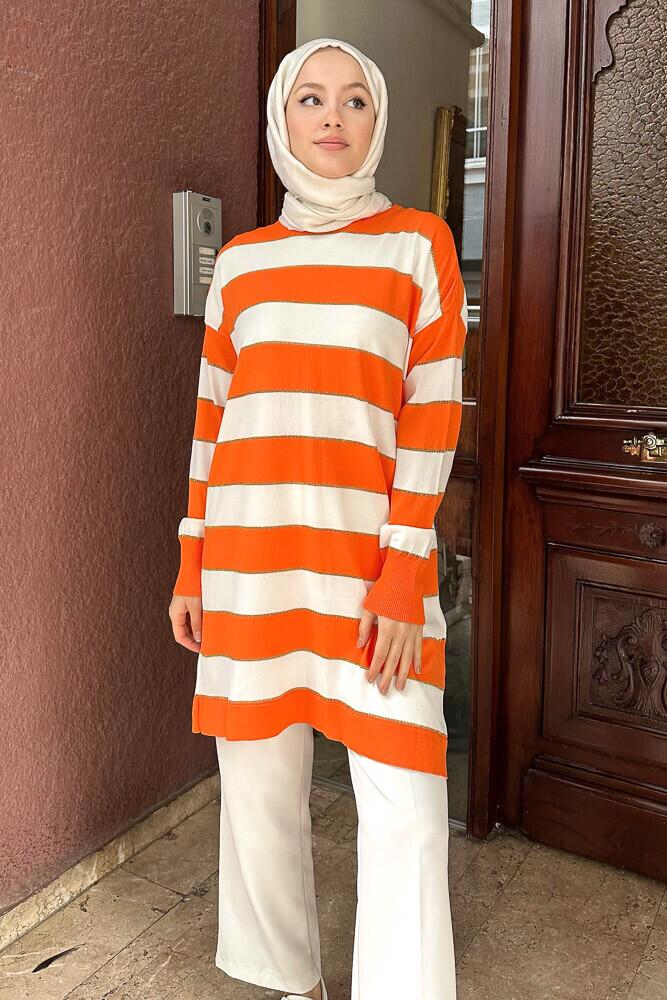 Kalın Çizgili Triko - Turuncu - PUANE (3)