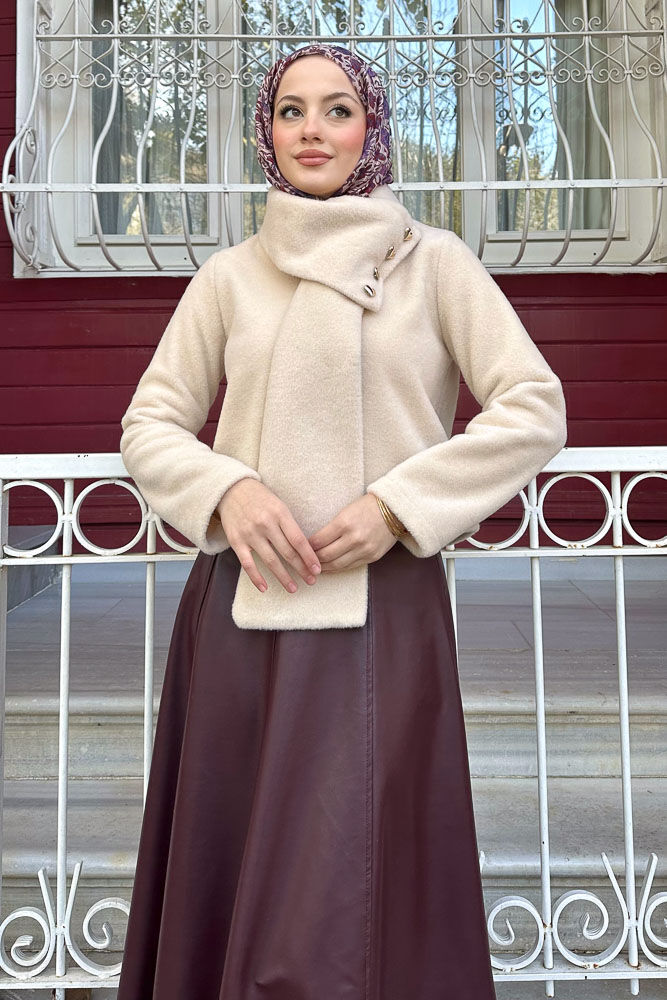 Kalp Düğmeli Kısa Kaban - Bej - LİNE (4)