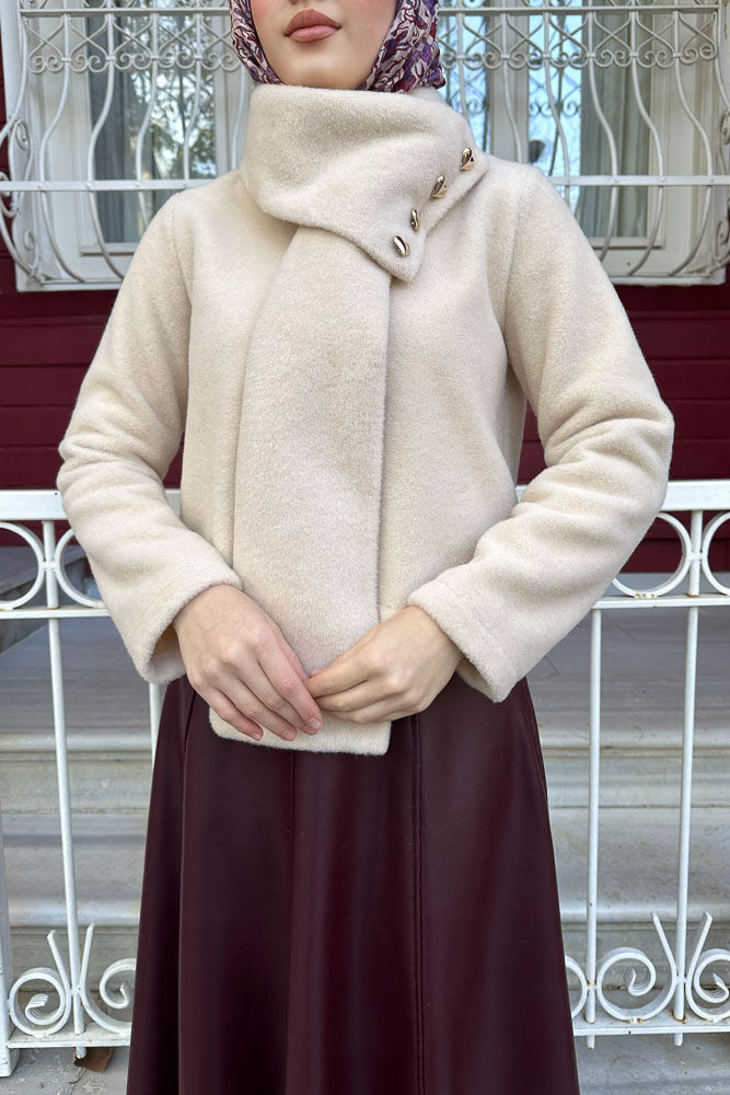 Kalp Düğmeli Kısa Kaban - Bej - LİNE (3)