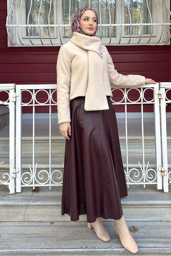 Kalp Düğmeli Kısa Kaban - Bej - LİNE (2)